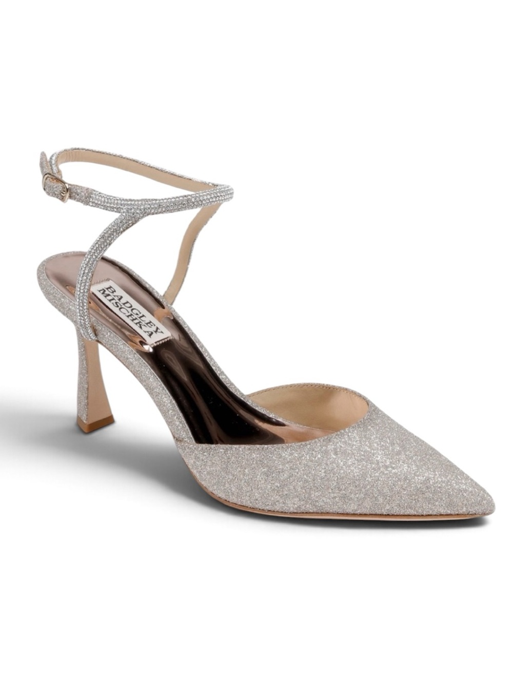 Badgley Mischka Kamilah Silver Glitter Crystal Bridal Heels 9.5